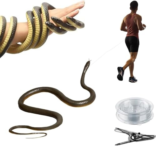 Farce de Serpent avec Ficelle et Clip 80cm Réaliste Jouet Serpent en Silicone Fausse Serpent Qui Poursuivent Gens Faux Serpent Plastique pour Farces Poisson d'avril Halloween