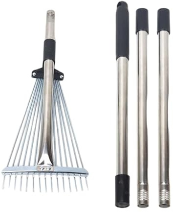 Huayeex Gartenrechen, 15-Zinken Teleskop Unkraut Harke, Rostfreie Gartenwerkzeuge, Ergonomisch Effiziente Reinigungsgeräte Zum Lockern Von Erde
