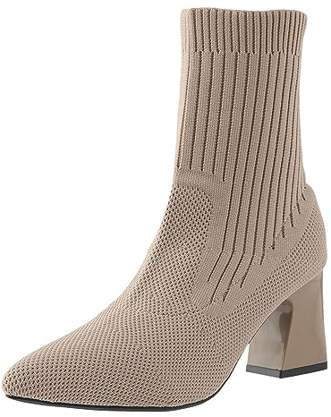Botas Moteras para Mujer-Botas VersáTiles Punta Estrecha Tacones Gruesos Tacones Calcetines EláSticos De Punto Botas Botas Tejidas Voladoras Mujer Botines Rojo Mujer