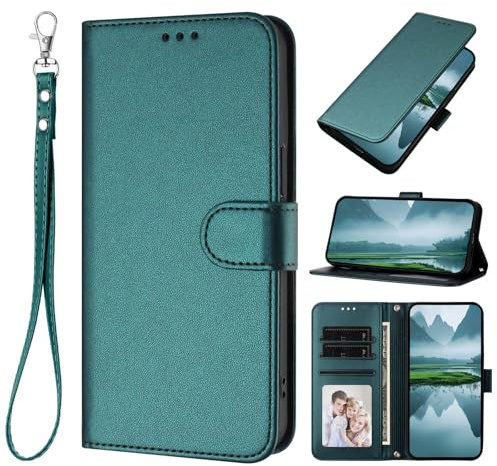 XINQCASE per iPhone 14 / iPhone 13, Custodia a Portafoglio in Pelle PU [Tracolla Staccabile], Flip Libro Custodia Cover per iPhone 14 / iPhone 13, Pavone Verde