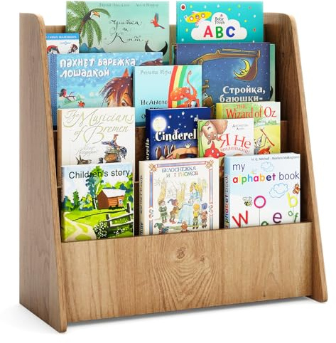 COSTWAY Kinderregal mit 4 Fächern, Bücherregal für Kinder, Zeitungsständer, Aufbewahrungsregal für Kinderzimmer, Spielzimmer, 57,5 x 26,5 x 59 cm (Natur)