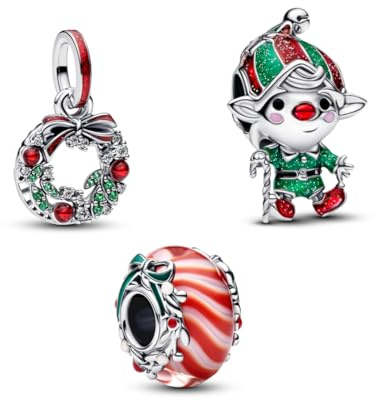 PHCLASY Weihnachten Bunte 3-teilige Set Charms Christmas Anhänger Bead für Europas Armband Damen