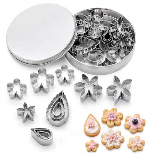 Spring-Themed 12 Pcs Mini Metal Cookie Cutters Set, Includes Leaf, Rose, Petal, Teardrop & Flower Shapes for Baking, Biscuit, Cake Decorating, Sugar Craft DIY, Ideal for Easter and Kids Activities.