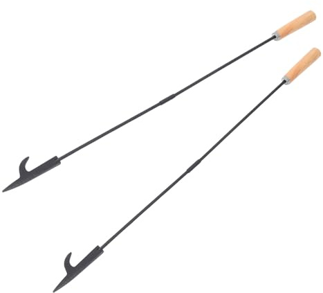 IWOWHERO 2 Pezzi Attizzatoio per Fuoco da Esterno con Manico in Legno Attizzatoio in Ferro Resistente al Calore per Stufa Legna Barbecue e Focolare Strumento Portatile per Gestione Sicura