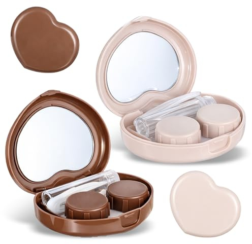 Gsbnjuy 2 Pcs Contact Lens Case Travel Size Cute Colored Contact Lenses Holder Applicator Removal Tool Kit Portable Storage Box Container Soak Kit for Travel Daily Outdoor Eye Heart Solution Bottle