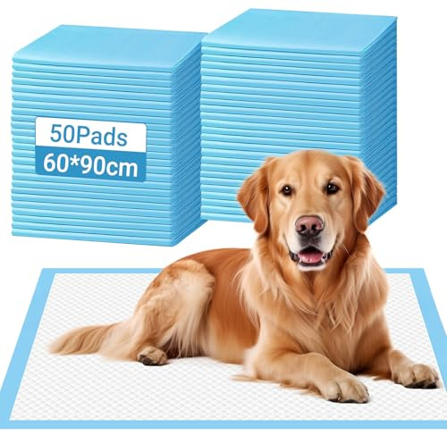 50 Pièces Tapis Éducateurs pour Chiens et Chiots 60cmx90 cm, Tapis Hygiénique d’entraînement, Alèses Jetables Ultra Absorbantes avec 6 Couches, Anti-Fuite, Séchage Rapide et Contrôle des Odeurs