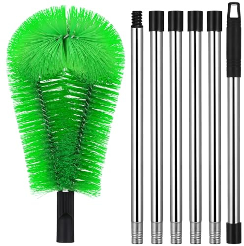 HEMOTON Brosse de Nettoyage de Gouttières à Tête Flexible Verte, Kit 2 Brosses 6 Perches Télescopiques Ajustables, Outil Polyvalent pour Toiture et Gouttière, Entretien Ménager Facile