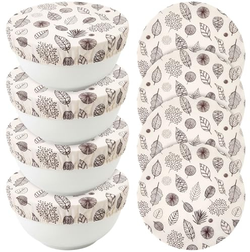 Hahafelt 4 Pcs Reusable Bowl Covers for Bread Proofing Beeswax Bowl Covers 10 Inch Elastic Cotton Cloth Sourdough Caps Stretchy Food Caps Leakproof Fresh for Dough Proofing and Food Storage (Leaf)