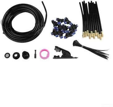 Kit de sistema de nebulización de jardín, sistema de refrigeración de riego automático, aspersor omnidireccional ajustable (15 m)