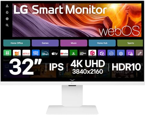 LG Smart Monitor U8 32U850SA-W | 32 inch 4K UHD IPS, White | webOS Apps, Detachable Full HD Webcam, USB-C Hub with 90W PD, AirPlay 2 & Bluetooth, Tilt, Height & Pivot Stand