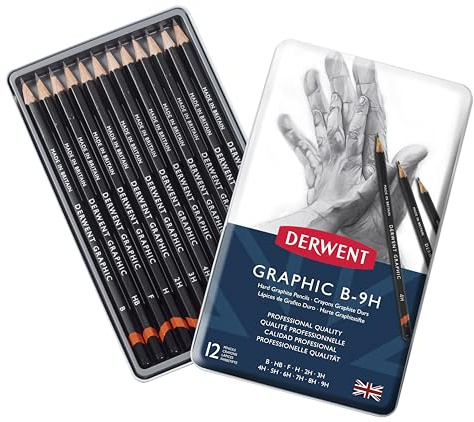 Derwent Graphic Set mit 12 Graphitstiften in harten Härtegraden B–9H – professionelle Künstlerqualität, hervorragend geeignet zum Skizzieren, Zeichnen, Schattieren und Illustrieren