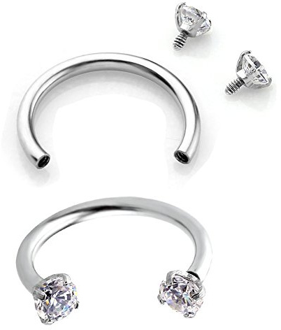 PiercingJak 2 st 16 g klar kubisk zirkon rostfritt stål hästskoring multifunktionell fängslande ring för näsa Daith läpp ögonbryn bröstvårta öra brosk helix septum