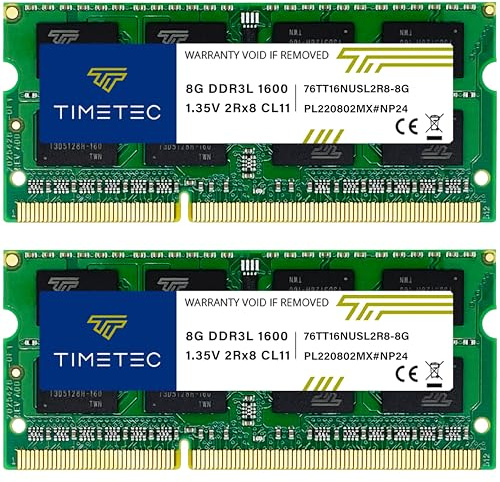 Timetec 16GB KIT(2x8GB) DDR3L/DDR3 1600MHz(DDR3L-1600) PC3L-12800 Non-ECC Unbuffered 1.35V/1.5V CL11 2Rx8 Dual Rank 204 Pin SODIMM Laptop Notebook RAM