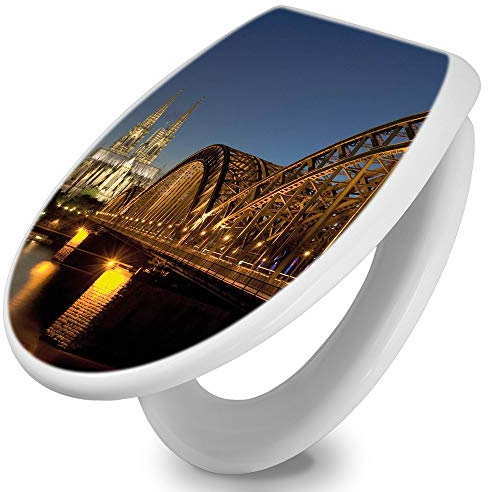 banjado Toilettendeckel mit Absenkautomatik 44,5x37cm / WC Brille Soft Close/hygienischer Toilettendeckel/Klodeckel Duroplast Edelstahl Scharniere einfache Montage/Motiv Köln