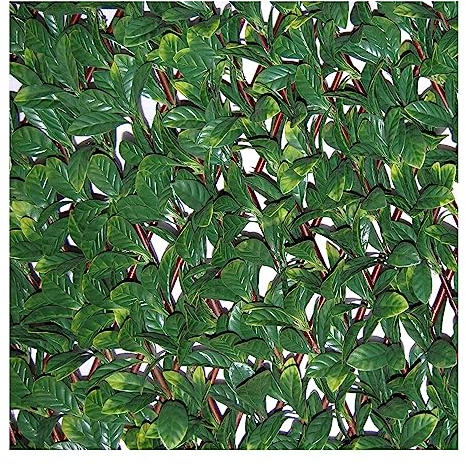TENAX Siepe Artificiale Con Foglie 3D Su Traliccio Estensibile In Salice, 200 x 4 x 100 Cm, Verde