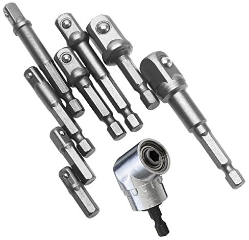 8 Stück 1/4 3/8 1/2 Stecknussadapter Akku Schlagschrauber Stecknuss Adapter Socket Steckschlüssel Nuss Set für Bithalter und 105° Winkelschrauber Vorsatz Adapter (1/4 Zoll, Bohrer Sechskantschaft)