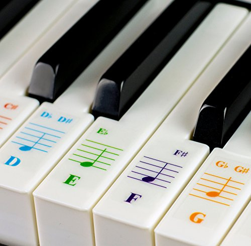 Color Piano Stickers for 88/76/61/54/49/37 Key Keyboards; Great visual tool for kids and beginners; Transparent and Removable