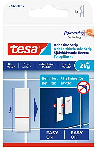 tesa UK 77760-00005-00 - Tiras adhesivas extraíbles para azulejos y superficies metálicas, transparentes, 2 kg por