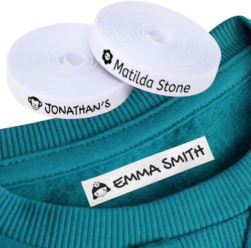 100 Personalised Iron-on Fabric Labels to Mark Your Clothes with Icons. Gentle with Your Kids Skin, for Children's School Uniform. (White)