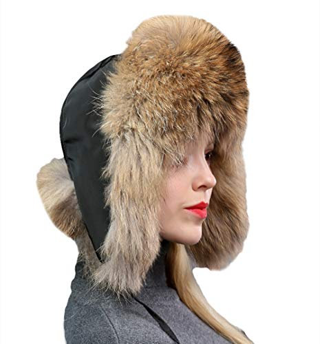 Insun Damen Fellmütze Pelzmütze Fliegermütze Wintermütze Faux Fuchs Fell Warm Weich Hut Schwarz Braun 52-60cm