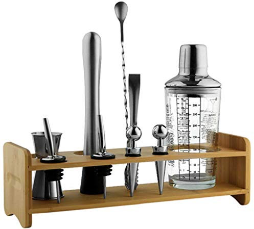 Shaker Ensemble De Barman Design Glass Cocktail Set Ensembles D'outils De Haute Qualité Barware avec Support en Bambou pour La Maison Et La Cuisine, Le Restaurant