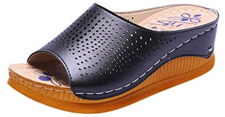 Yowablo Hausschuhe Damen Wedges Mode Stöckelschuhe Hollow Casual Fish Mouth Hausschuhe (37,Schwarz)