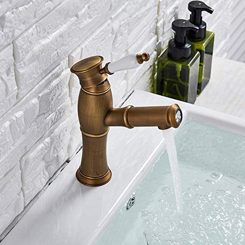 Kitchen Tap Antique Brass Pull Out Kitchen Sink Faucet Deck Mount Mixer Taps Wash Hair Basin Faucet Single Ceramic Handle Hot Cold Faucet