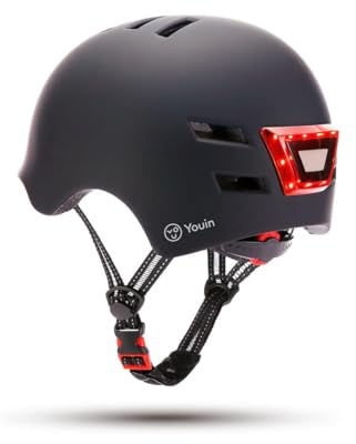 Youin Casco Homologado con LED Frontal y Trasera - Color Negro - Talla L (58-61cm) - Protección y Visibilidad para Patinetes y Bicicletas - Ventilación Ajustable - Diseño Ligero y Ergonómico