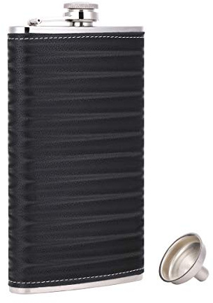 TANEAXON - Petaca de piel con Embudo y Caja de 350 ml, Diseño 3D, Color Negro