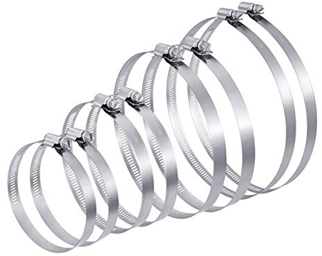 FRIUSATE 8 Pcs Jubilee Clips Stainless Steel Hose Clips Duct Clamps, Adjustable 72-165 mm Range, Worm Drive Clamp for Securing Hoses and Pipes Tube Assortment 4 Size