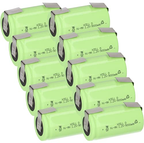 10 pile XCell Mono D a batteria 9000 mAh / 1,2 V / NIMH con bandiera a U – Cella di marca ad alte prestazioni in qualità industriale
