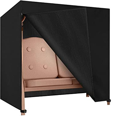 Dokon 2 Seater Garden Swing Covers Waterproof Heavy Duty 600D Oxford Fabric Outdoor Swinging Chair Cover Windproof Anti-UV Patio Garden Hammock Cover with Zips (175x125x160cm) - Black
