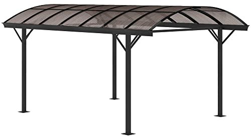 Outsunny 5 x 3(m) Hardtop Gazebo Aluminium Pavilion Carport Garden Shelter Pergola with Polycarbonate Roof, Brown