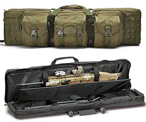 XVBVS Weicher Gewehrkoffer, Doppelwaffentasche für Büchsen, Taktischer Gewehrrucksack Waffentragetasche Soft Shotgun Case Airsoft Case Pistolentasche für Outdoor Jagd Angeln- Green|| 118cm