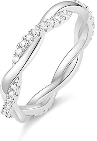 Titaniumcentral Damen Eternity Ring Zirkonia Schmal Vorsteckring Rosegold Gold Silber Verdreht Verlobungsringe Eheringe (Silber,48 (15.3))