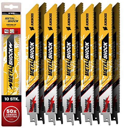 AMBOSS METAL SHOCK - 10x Säbelsägeblatt Länge 230 mm / 10 ZpZ - ideal für Abriss/Aufbau/Demontage/Rohrleitungsbau - geeignet für Edelstahl sowie Stahl (Rohre/Profile/Träger) sowie Gussrohre