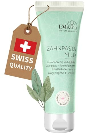 EMsana Zahnpasta mild – Natürliche Zahnpflege mit Effektiven Mikroorganismen, Xylit & Hamamelis-Extrakt – Vegan, Homöopathie-Verträglich, Ohne Fluorid & Mikroplastik – 75 ml
