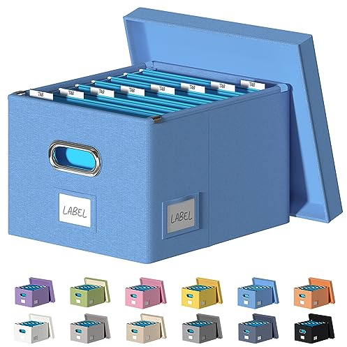 DYWMM Aktenordner, faltbare Aufbewahrungsbox für Büro, Aktenbox mit Deckel, Dokumenten-Organizer für Schule und Zuhause, einfaches Schieben, langlebige Hängemappenbox (blau)