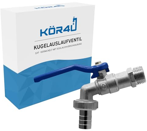kör4u Kugelauslaufventil 3/4 Zoll, Messing, blauer Hebel, Schlauchanschluss