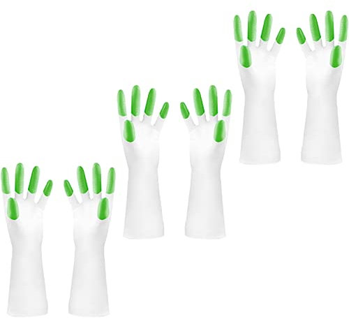 BAMFY 3 Pares Guantes Limpieza Puño Largo Guantes De Goma Familiar Guantes Fregar Reutilizable Guantes De Cocina for Limpieza Lavado Antideslizante (Color : Verde, Size : A)