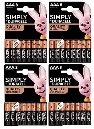 32 x Duracell AAA Simply (4 Blister mit 8 Batterien) 32 Batterien Mini Stylus (LR03/MN2400)