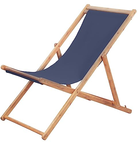 Camerina Klappbarer Strandstuhl Stoff und Holzrahmen Strandstuhl Klappbar Strandstuhl Klappbar Leicht Bis Campingstuhl Faltbar Strandliege Mit RüCkenlehne Blau