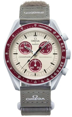 Swatch Omega x Moon Mission to Pluto Speedmaster Uhr, Bordeaux, Unisex, Beige und Burgund, modern