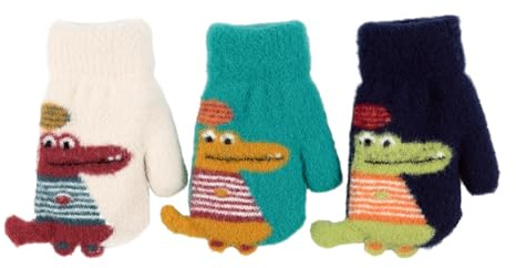 QKURT 3 Paar Kinderhandschuhe für Kinder im Alter von 3-6 Jahren, warme Winterhandschuhe mit Fleecefutter und Krokodilmuster für Jungen und Mädchen