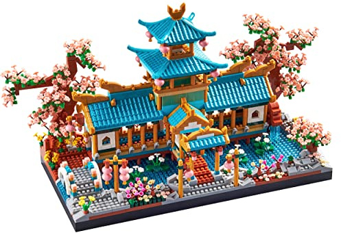 JXRLMB Chinese Classical Suzhou Gardens Micro Building Blocks Sets with Sakura Cherry Tree Challenging Construction Set for Adults, Home and Office Decoration, Gift for Age of 14+ 2350 pcs