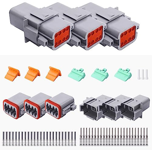 HISports DT Connector Kit 8 Pin Way Sealed Male and Female Auto Waterproof Electrical Wire Connector Plug DT Electrical Wire Connector Plug for Motorcycle, Truck, Car, Boats, Scooter (3 Set)