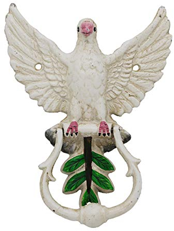 SOYDAN Cast Iron Door Bell Pretty Pigeon Door Knocker Door Knobs,Solemnly White Peace Dove Gate Handle/Modern Pull Ring for Front Door,Entryway or Cottage Door Knobs Rack