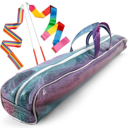SIRCLES Twirling Marching Taktstock Tasche Tasche mit Schultergurt Majorette Marching Band Gymnastik Tragetasche - Komplett mit 2 Regenbogen-Tanzbändern