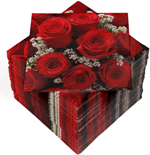 HEKU 100 Servietten, 3-lagig, 33x33cm, Rote Rosen I Saugstark und praktisch verpackt I Breite Auswahl I Ideal für besondere Anlässe