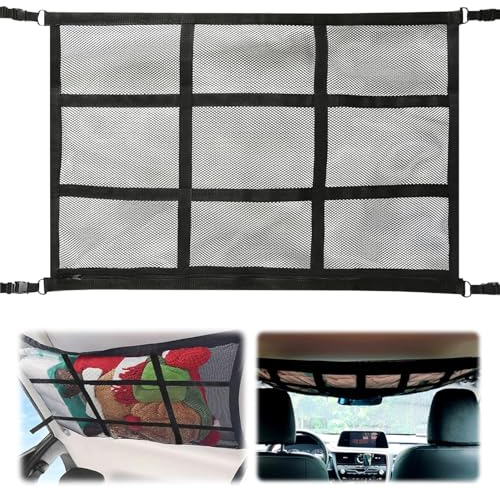 Gepäcknetz Autodach,90 x 60cm Auto Netz Dachhimmel,Praktisches Gepäcknetz fürs Auto,Ideales Zubehör für Camping und Wohnmobil,Vielseitiges Autonetz für Dachhimmel,Stabil und zuverlässig